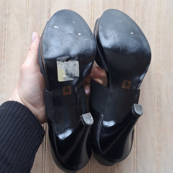 Anne Klein Akextany Leather Open Toe  Elastic Strap Heel Pumps Round Almond Toe - Picture 11 of 11